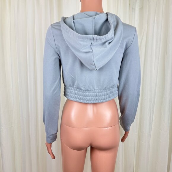 NWOT New Mix Long Sleeve Zipper Front Cropped Hoodie Sweatshirt Sz MD Gray - Picture 3 of 10